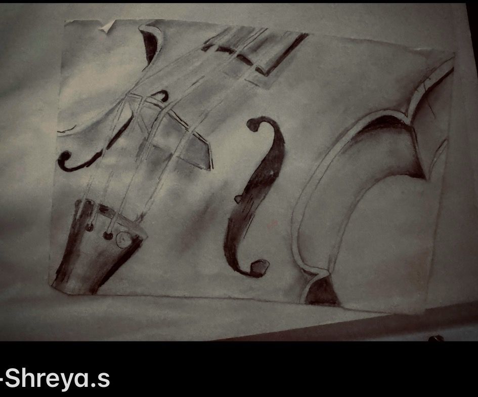 Graphite study of a violin, close on the f-holes.